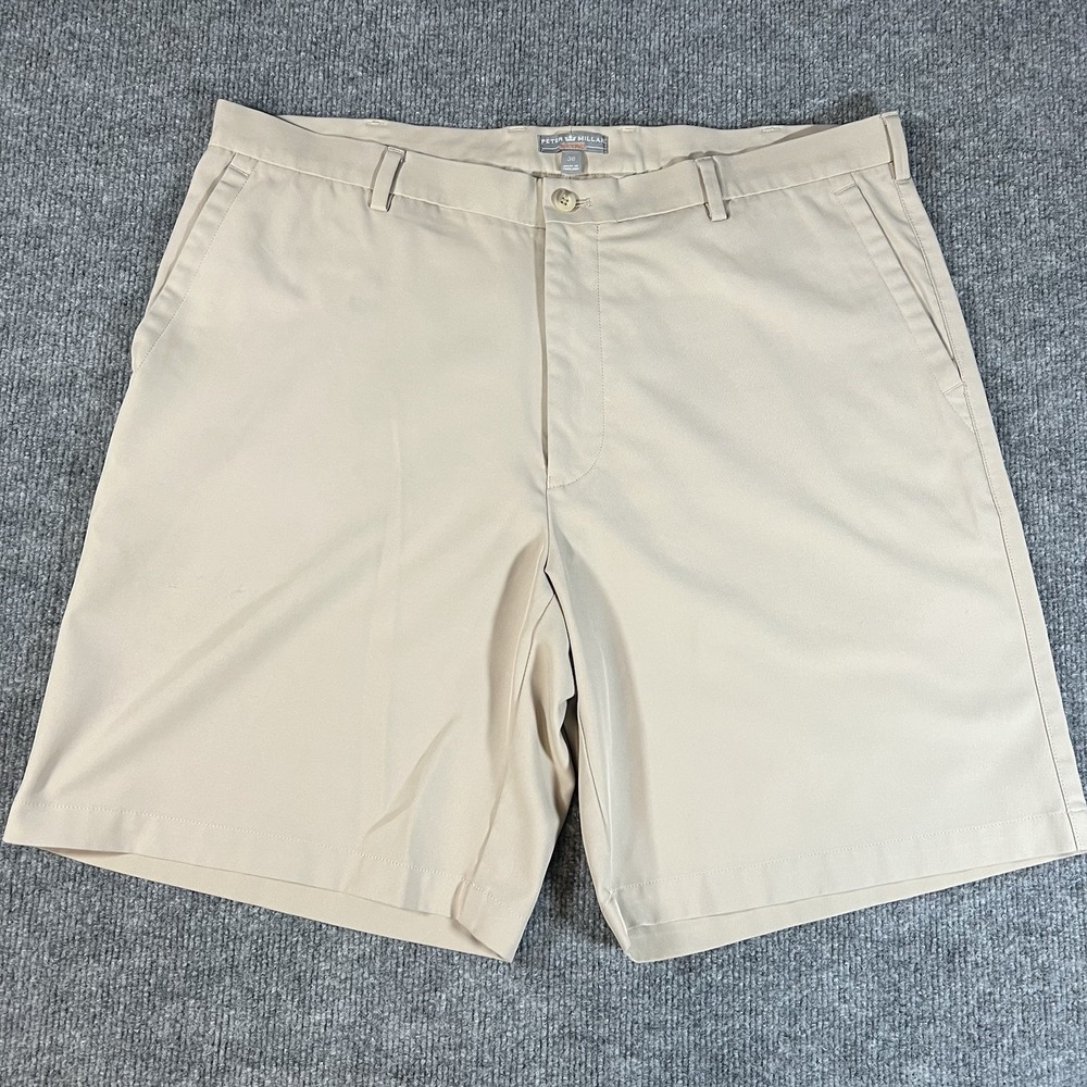 Peter Millar Shorts Men's 38 Golf Performance Wicking Khaki Beige FLAW